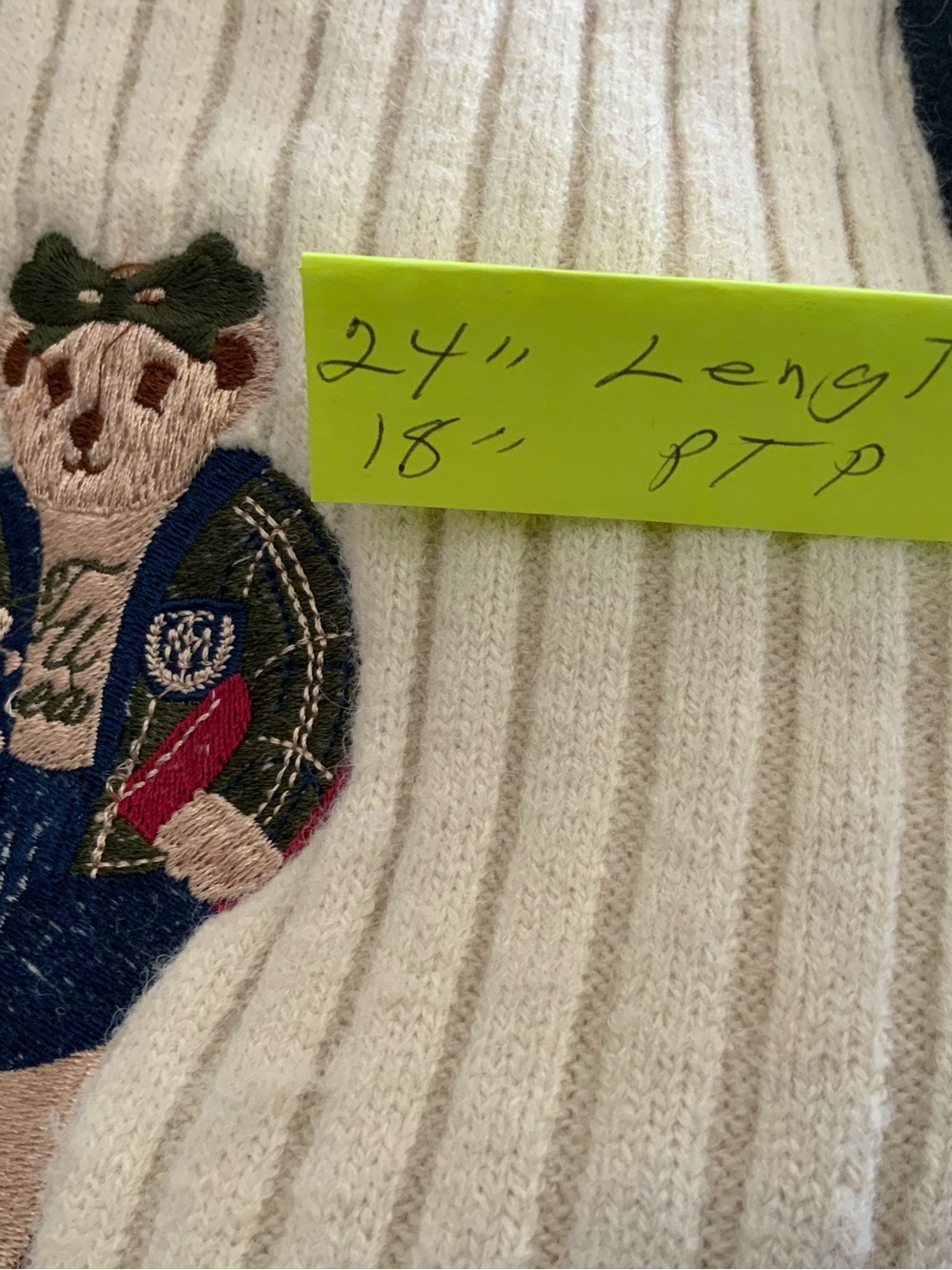 Ralph Lauren Cream Ribbed Crewneck Sweater with Polo Bear Accent and Black Trim - Picture 3 of 6